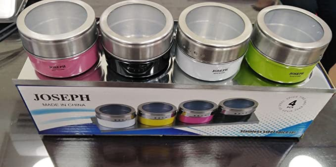 طقم توابل استانلس ستيل مغناطيسي 4 الوان × 1